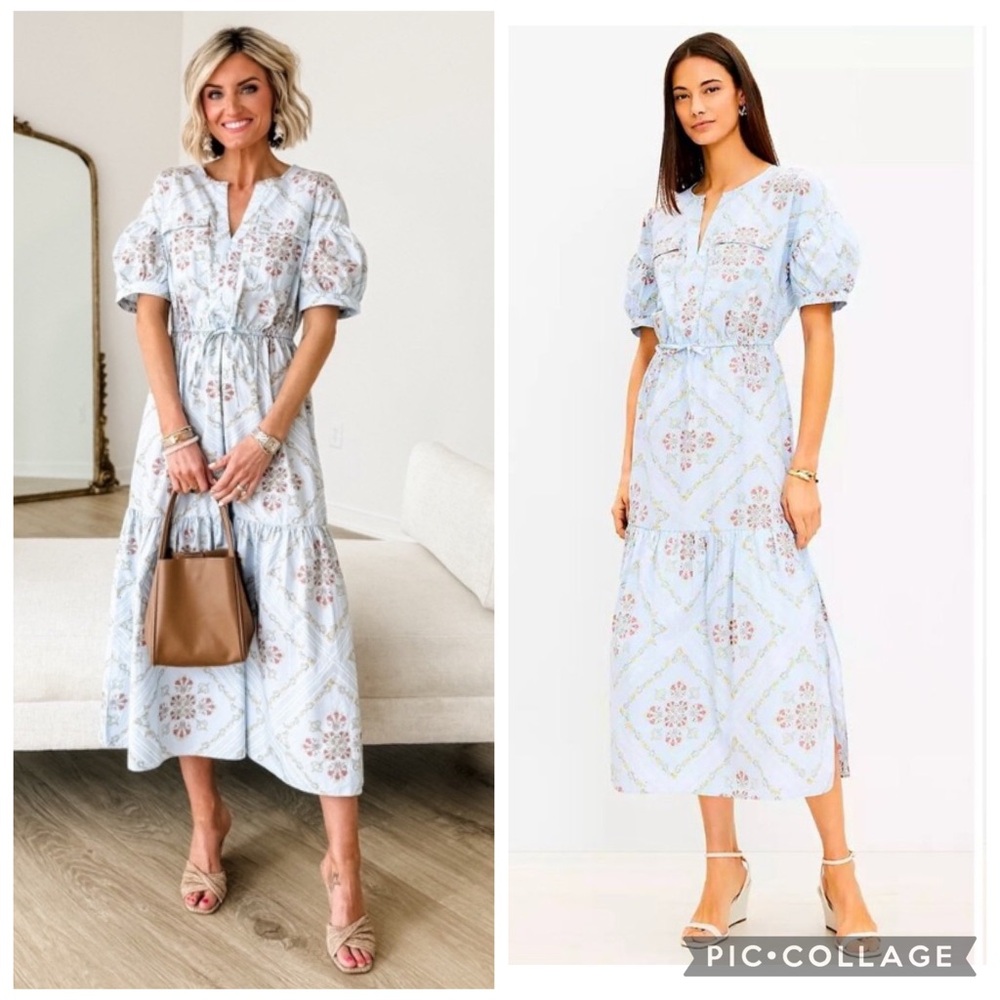 Loft “Tuilerie” Balloon Sleeve Floral Midi Dress